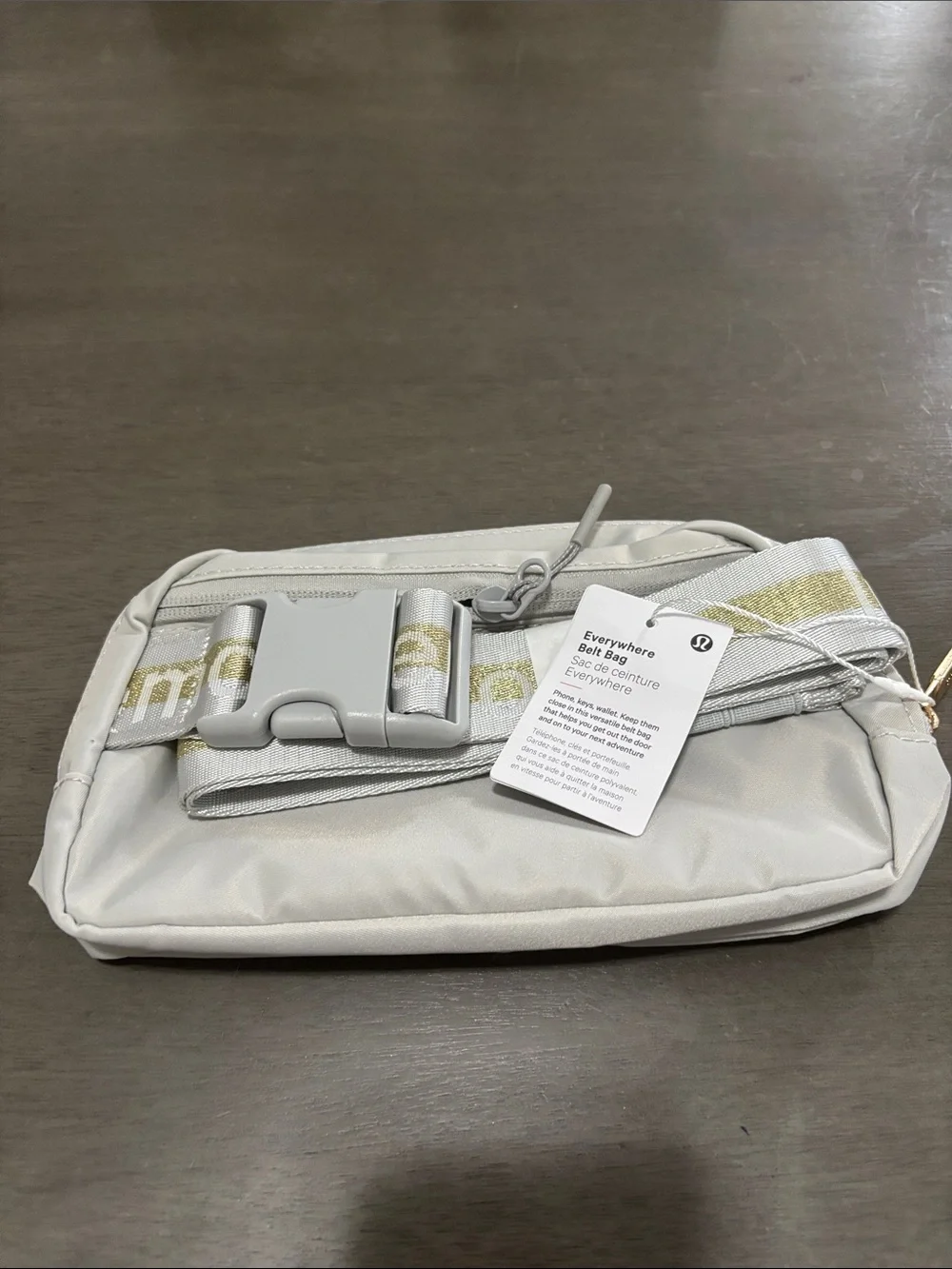 lululemon athletica Light Gray Cosmetic Pouch with Gold Logo